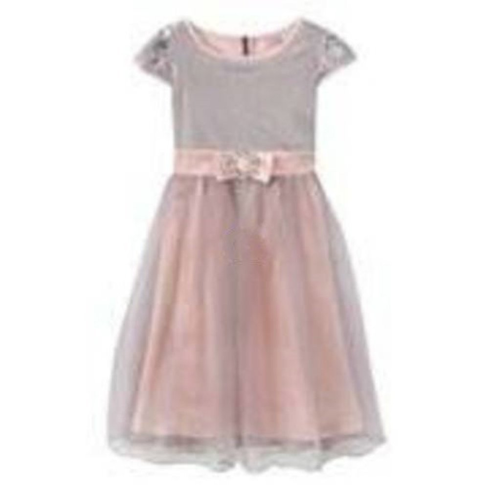 Candies Party Dress 12 Girls Gray Pink Sequined Mesh Short Sleeve Formal Easter